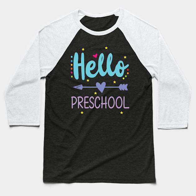 Hearts Arrow Teacher Student Back To School Hello Preschool Baseball T-Shirt by Cowan79